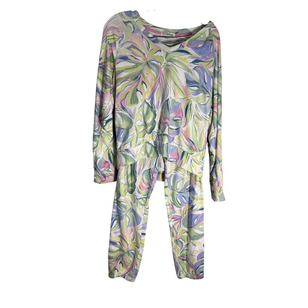 P.J. Salvage Cool Breeze Tropical Leaf Cozy Pajamas Small - Picture 2 of 8